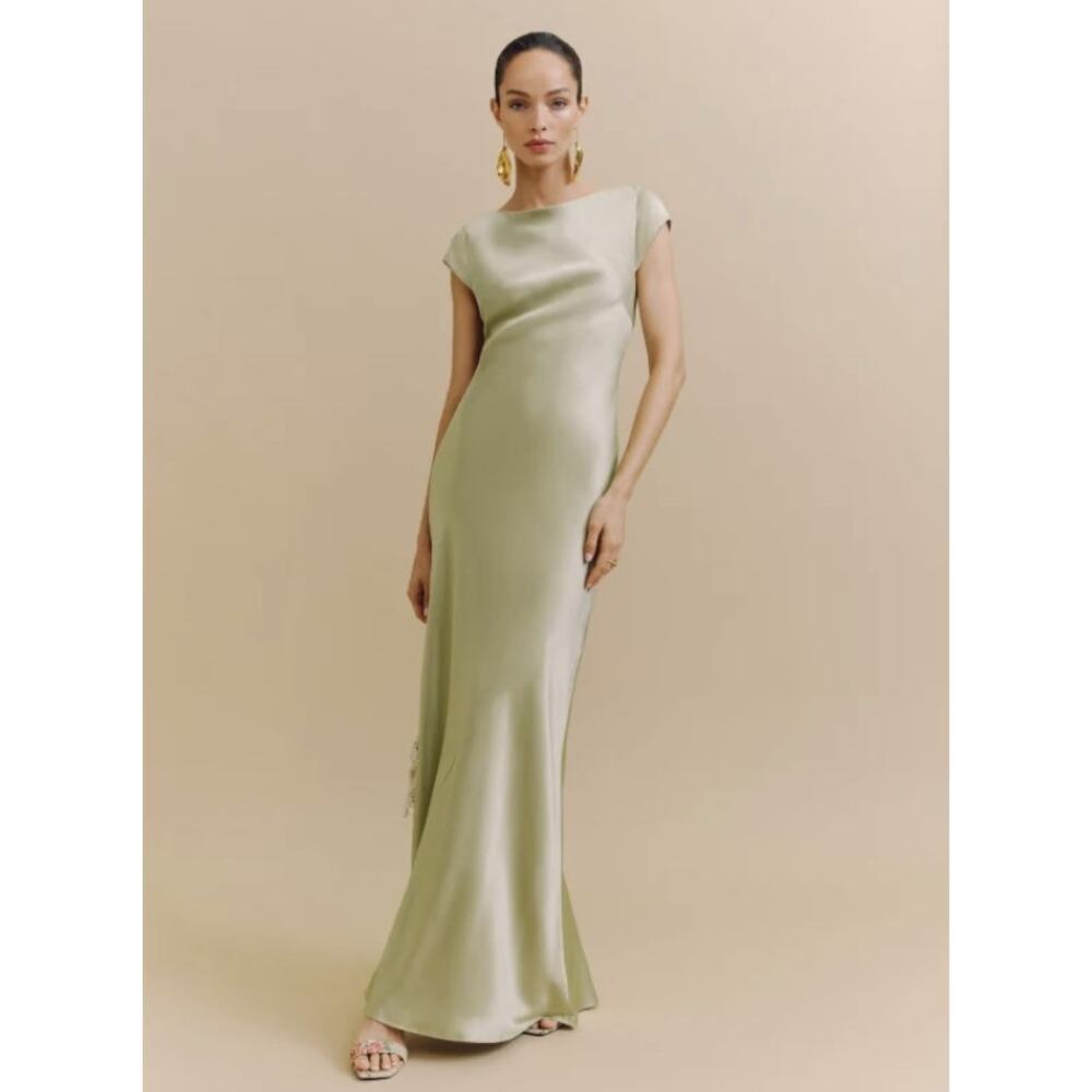 Reformation Sage Green Satin Maxi Dress